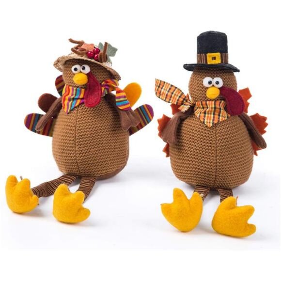 2 Pack Stuffed Turkey Couple Doll Thanksgiving Tabletop Decoration - Picture 4 of 7